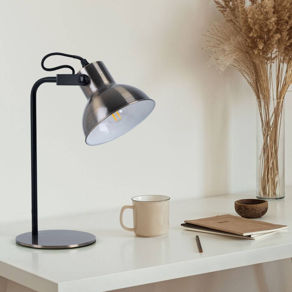 Tischleuchte Nachttischlampe Schreibtischleuchte schwarz mit schwenkbarem Spot, 1x E14, H 33,5 cm