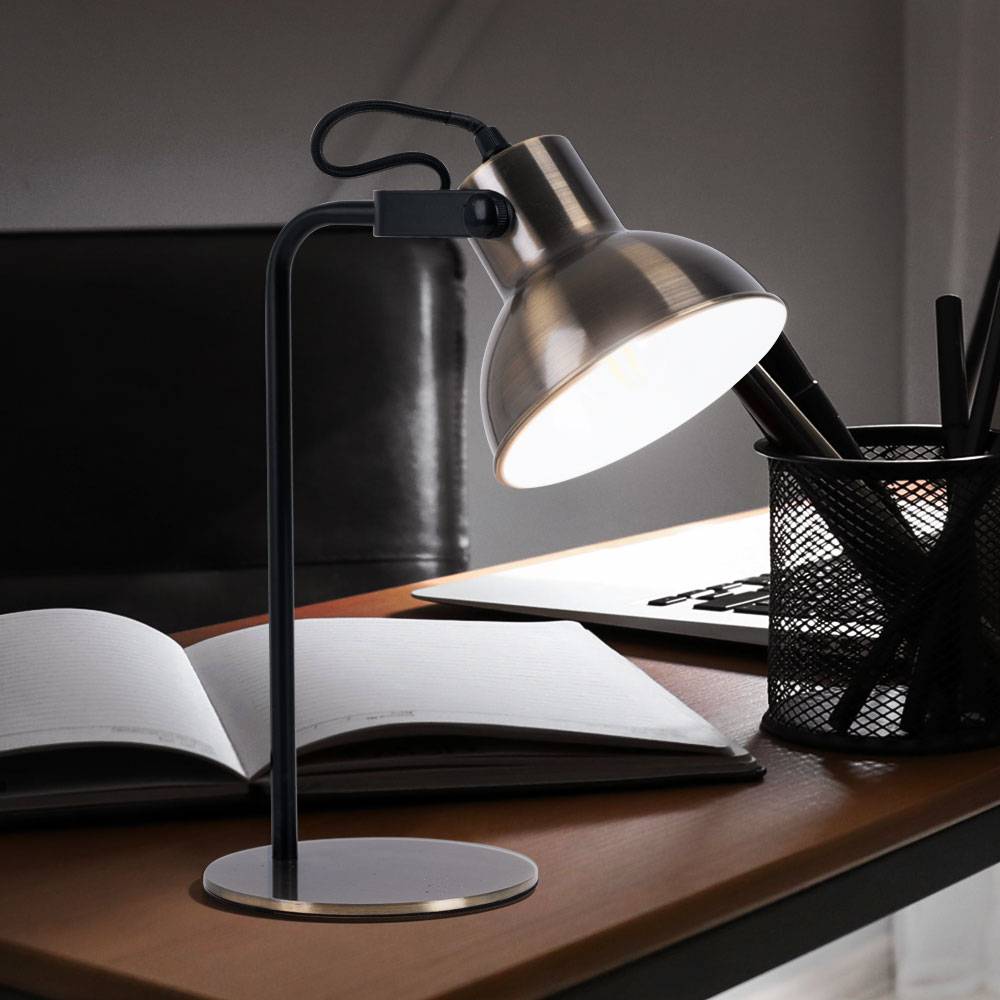 Tischleuchte Nachttischlampe Schreibtischleuchte schwarz mit schwenkbarem Spot, 1x E14, H 33,5 cm