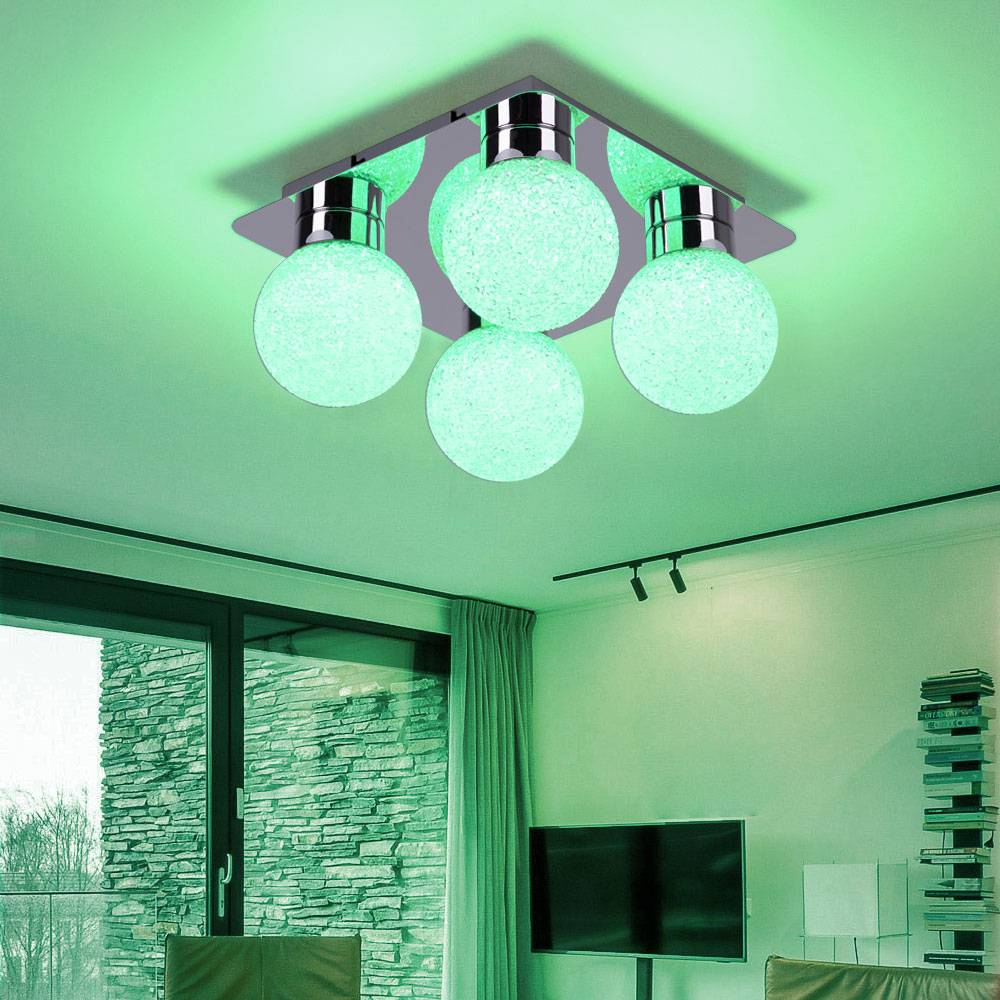 Deckenleuchte Deckenlampe Fernbedienung Schlafzimmerlampe Flur, Memoryfunktion Farbwechsler dimmbar 4 flammig, Metall chrom, 4x RGB LED 4x 3,5W 4x