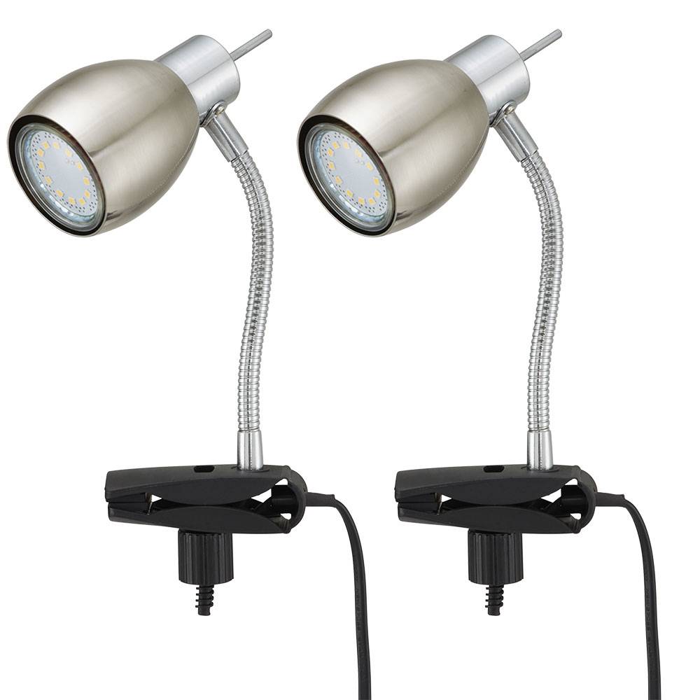 Klemmlampe nickel matt Klemmleuchte Klemmlampe LED mit Stecker, Tischleuchte Leselampe, Spot beweglich, Metall schwarz, 1x LED 3W 250Lm 3000K, HxA