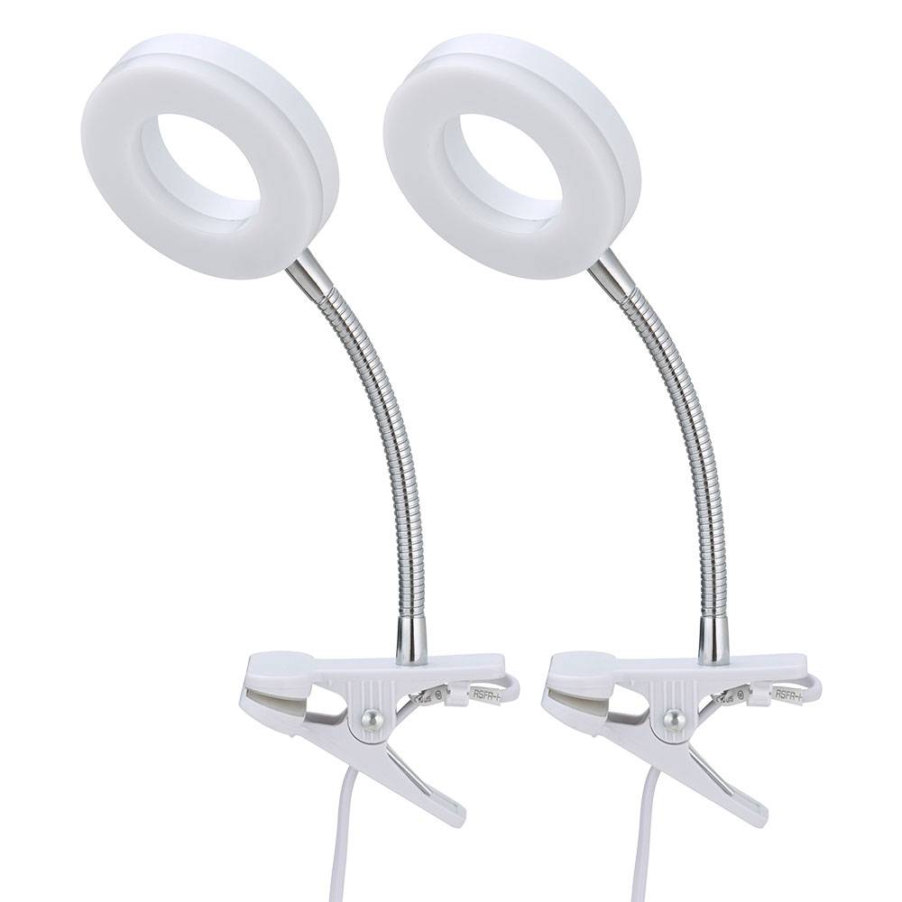 Klemmlampe weiß Klemmleuchte Wohnzimmer Klemmlampe LED mit Stecker, Tischleuchte Leselampe, Spot beweglich, Metall , 1x LED 4W 330Lm 3000K, DxH 9x21