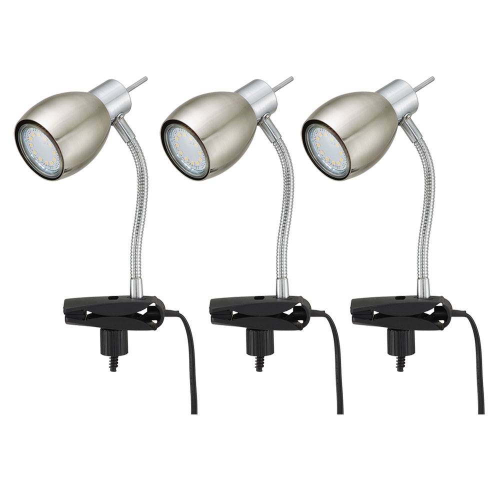Klemmlampe nickel matt Klemmleuchte Klemmlampe LED mit Stecker, Tischleuchte Leselampe, Spot beweglich, Metall schwarz, 1x LED 3W 250Lm 3000K, HxA