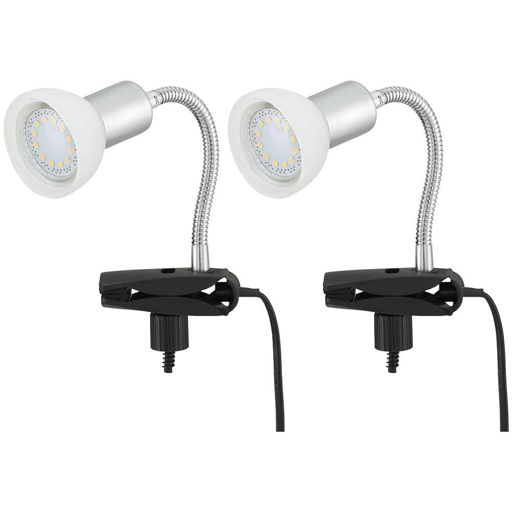 Klemmlampe weiß Klemmleuchte Klemmlampe LED mit Stecker, Tischleuchte Leselampe, Spot beweglich, Metall titanfarben Glas weiß, 1x LED 3W 250Lm 3000K