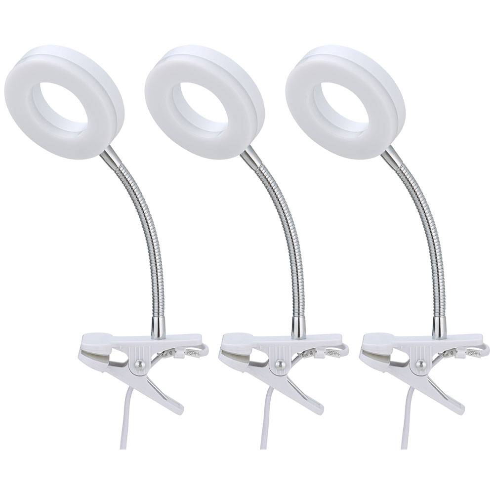 Tischleuchte Klemmlampe weiß Klemmleuchte Wohnzimmer LED mit Stecker Leselampe, Spot beweglich, Metall , 1x LED 4W 330Lm 3000K, DxH 9x21 cm, 3er Set