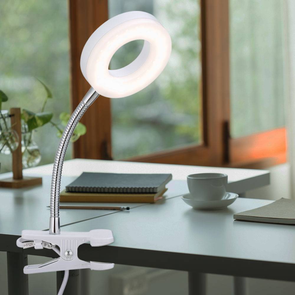 Tischleuchte Klemmlampe weiß Klemmleuchte Wohnzimmer LED mit Stecker Leselampe, Spot beweglich, Metall , 1x LED 4W 330Lm 3000K, DxH 9x21 cm, 3er Set