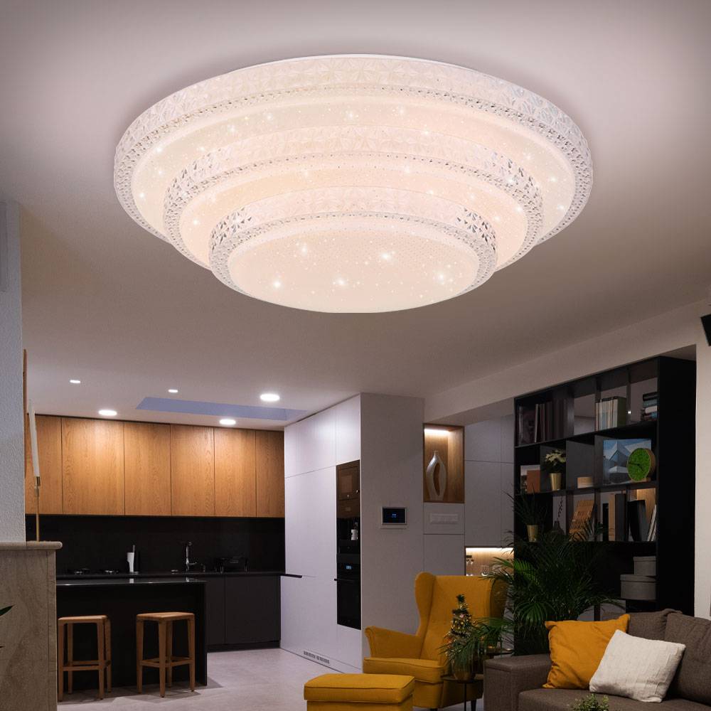 Deckenlampe dimmbar mit Fernbedienung, Smart LED Deckenleuchte, App-Sprachsteuerung, Nachtlichtfunktion, 30W 2300lm warmweiß- kaltweiß, DxH 49,5 x