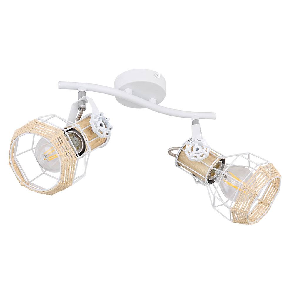 Deckenleuchte Holzoptik Spotleuchte Strahler schwenkbar Deckenlampe weiß, Metall, 2x E27 Fassungen, LxBxH 29,6x23x19 cm