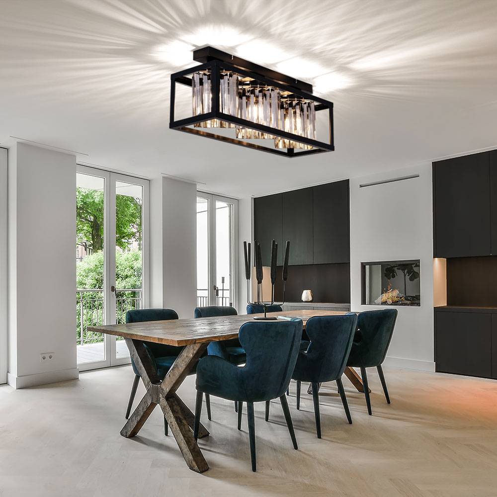 Kristall Deckenleuchte schwarz Deckenlampe E27 3 flammig Wohnzimmerlampe modern, Metall Glas rauchfarben, 3x E27 LxH 51x17 cm