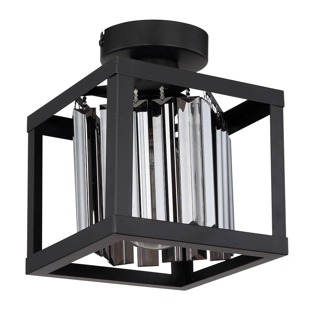 Kristall Deckenleuchte schwarz Deckenlampe E27 Wohnzimmer modern, Metall Glas rauchfarben, 1x E27 LxH 17x 21 cm