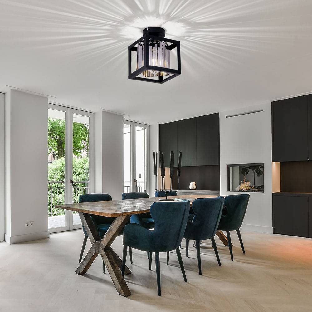 Kristall Deckenleuchte schwarz Deckenlampe E27 Wohnzimmer modern, Metall Glas rauchfarben, 1x E27 LxH 17x 21 cm