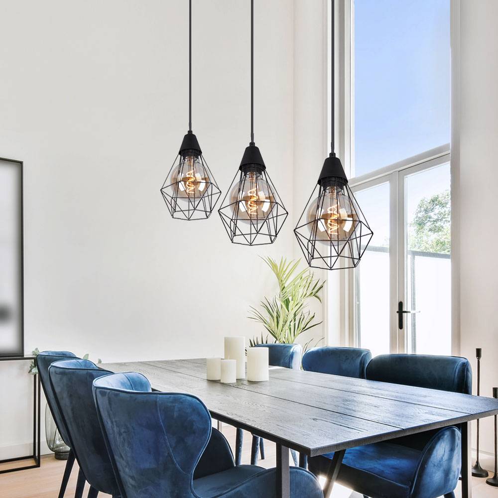 Pendellampe Hängeleuchte Käfig Wohnzimmer Hängelampe Pendelleuchte Gitter Optik, Metall schwarz, 1x E27, LxBxH 58x15x120 cm