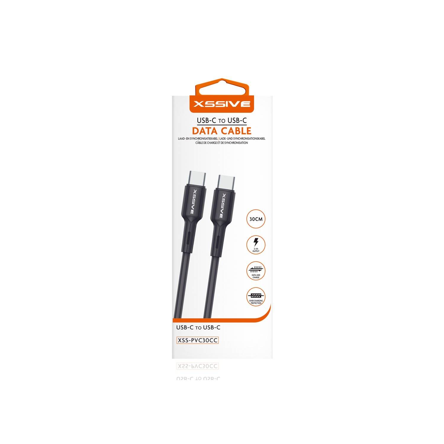 Xssive 1 Meter USB-C zu USB-C Ladekabel 2.4A Output Datenkabel Lade- und Synchronisationskabel schwarz