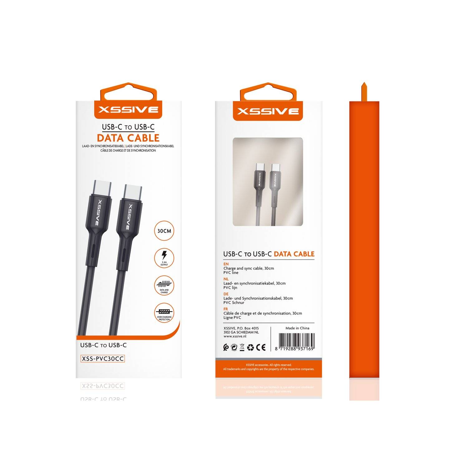 Xssive 1 Meter USB-C zu USB-C Ladekabel 2.4A Output Datenkabel Lade- und Synchronisationskabel schwarz