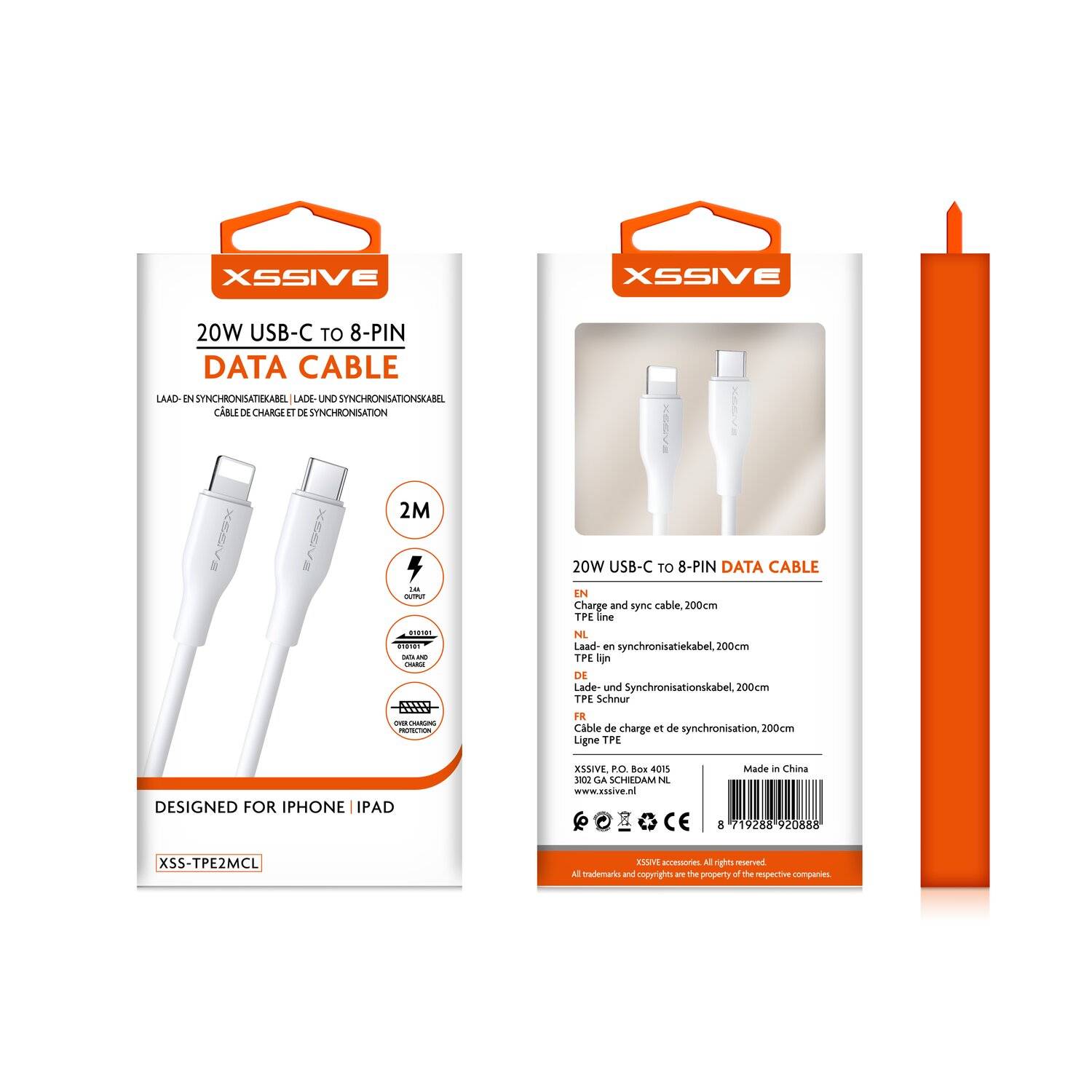 Xssive 20W 2 Meter USB-C zu iPhone Datenkabel 2.4A Schnell-Ladekabel Lade- und Synchronisationskabel weiß