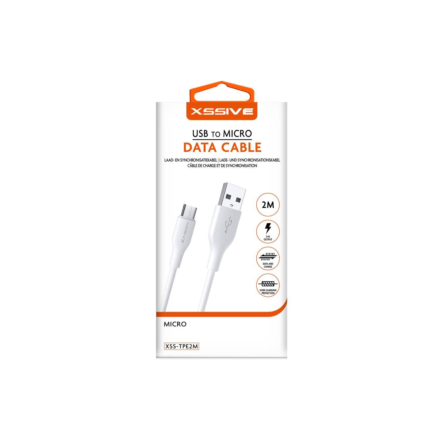 Xssive 2.4A 3 Meter Datenkabel USB zu Micro-USB Schnell-Ladekabel Lade- und Synchronisationskabel weiß
