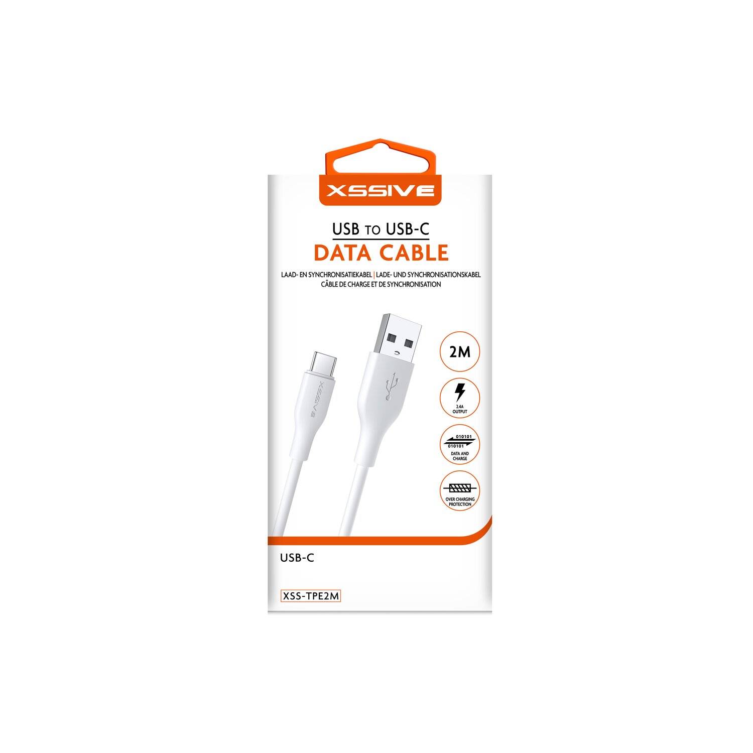 Xssive 2.4A 2 Meter Datenkabel 2.4A USB zu Typ-C (USB-C) Schnell-Ladekabel Lade- und Synchronisationskabel weiß