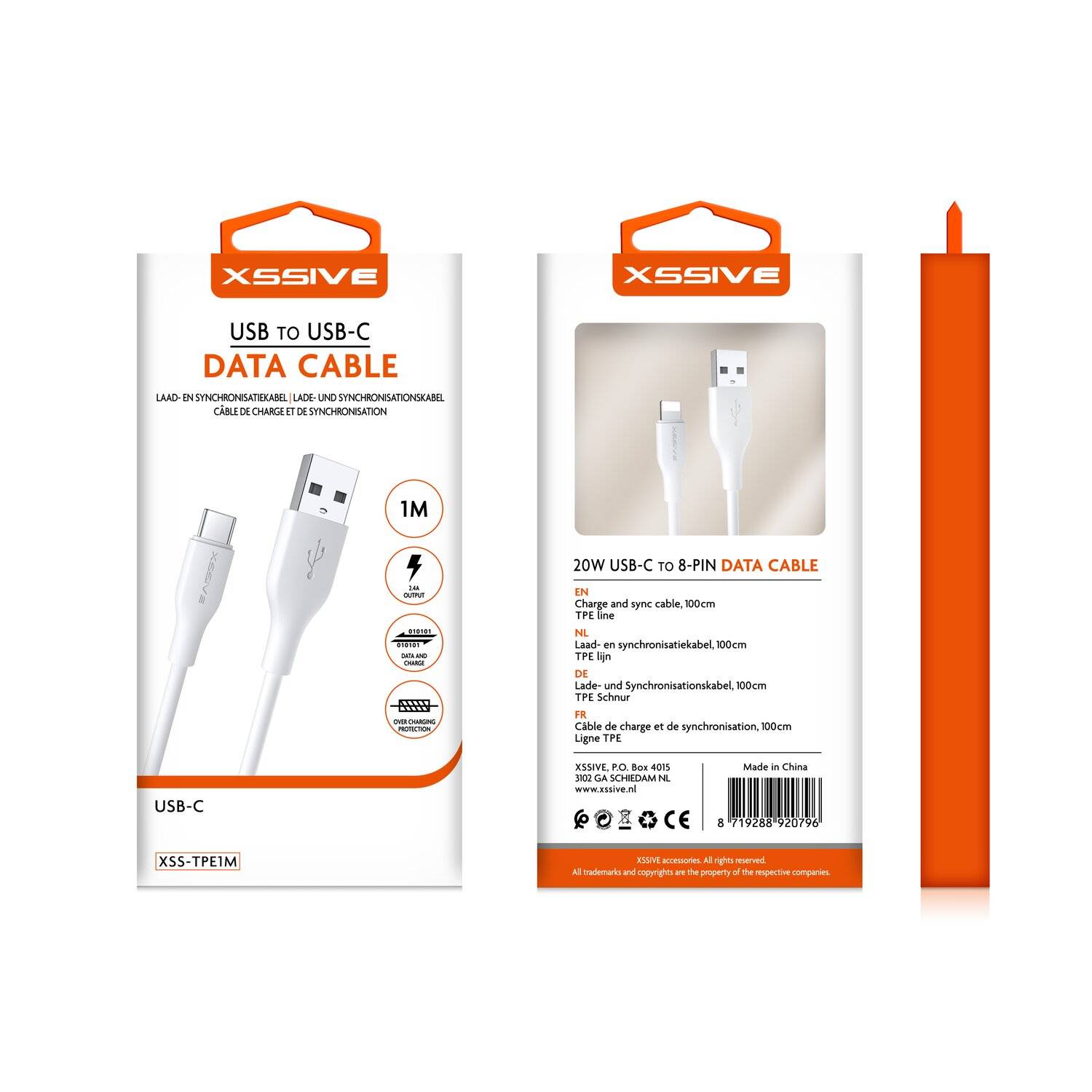 Xssive 2.4A 1 Meter Datenkabel 2.4A USB zu Typ-C (USB-C) Schnell-Ladekabel Lade- und Synchronisationskabel weiß