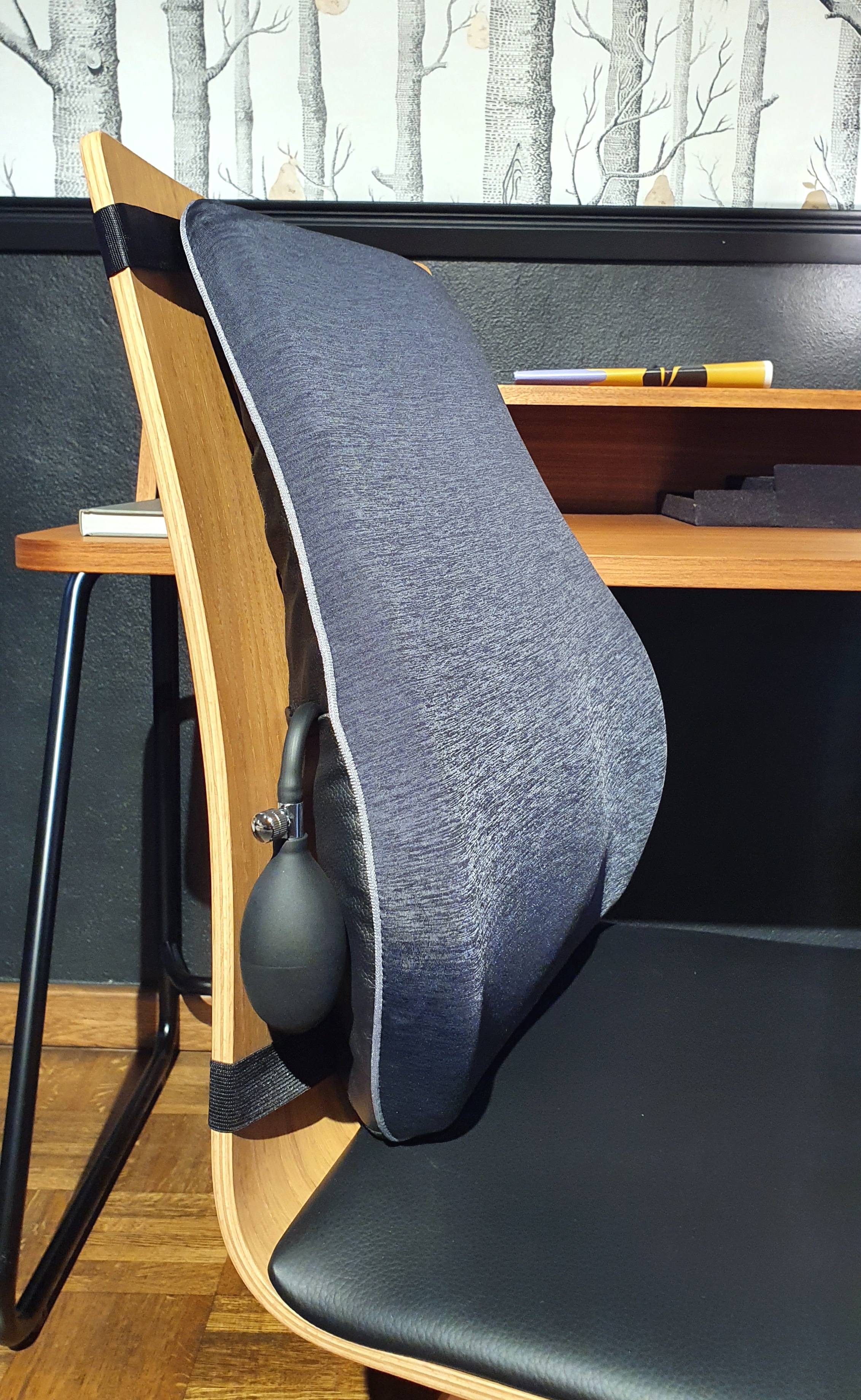 ERGOLEBEN ergonomisches Lendenstützkissen mit integriertem Luftkissen aufblasbar | Rückenstütze für Stühle bis 37cm Lehnenbreite | Rückenkissen