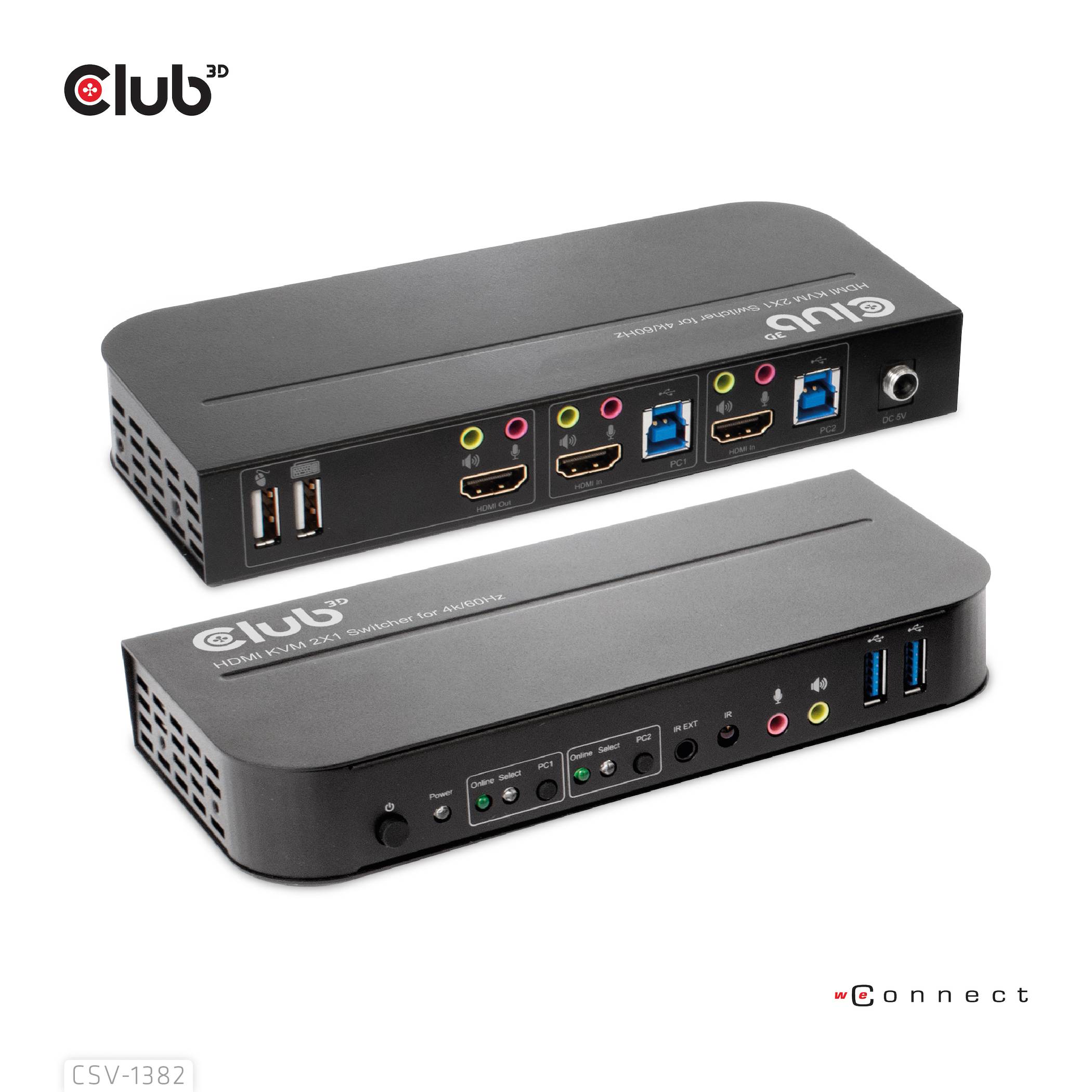 Club 3D CSV-1382 - KVM-/Audio-Switch - 2 x KVM/Audio - 1 lokaler Benutzer - Desk