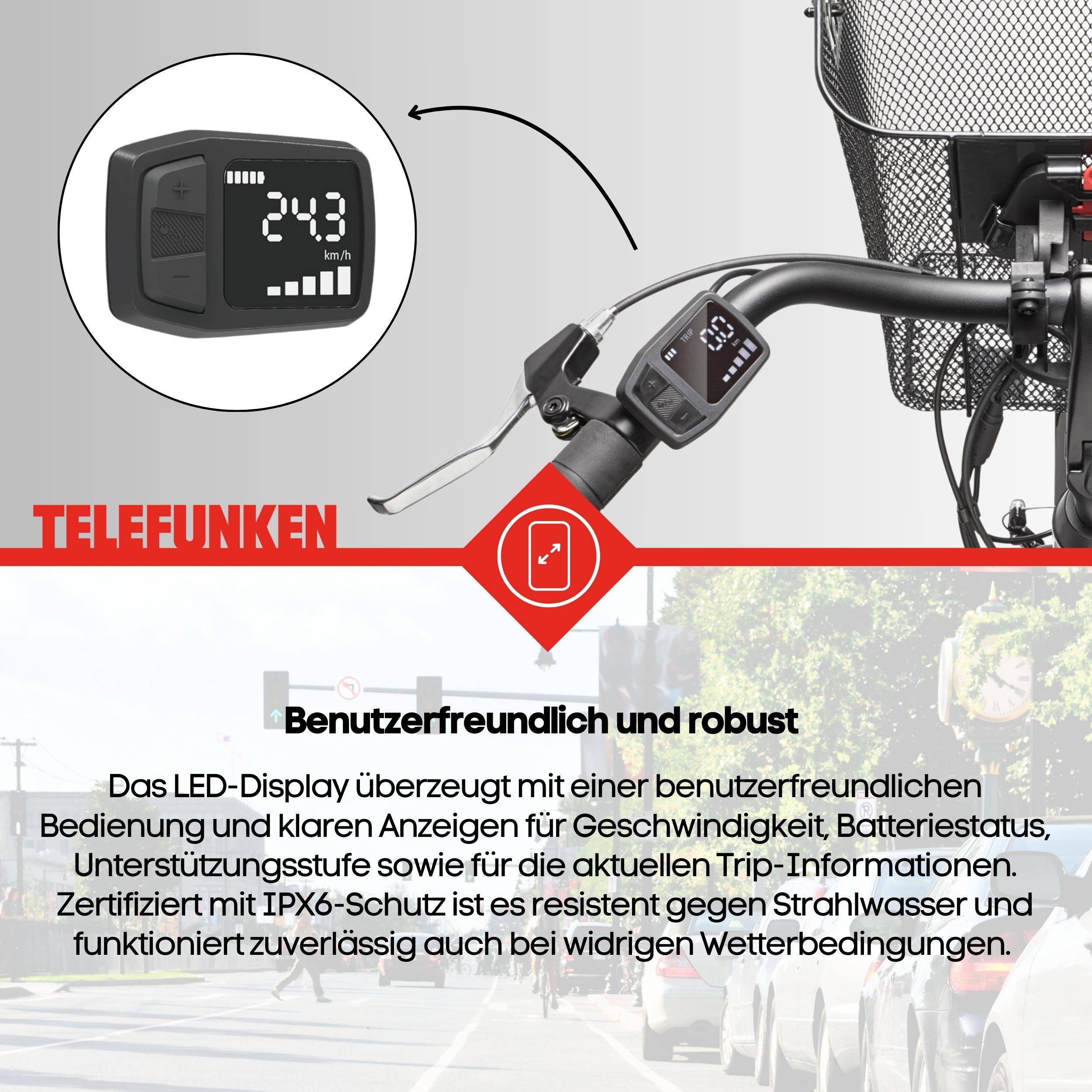Telefunken E-Bike RC830 28 Zoll mit 3-Gang Shimano Nabenschaltung / Frontmotor 250W / Sitzrohrakku 531,3 Wh / anthrazit