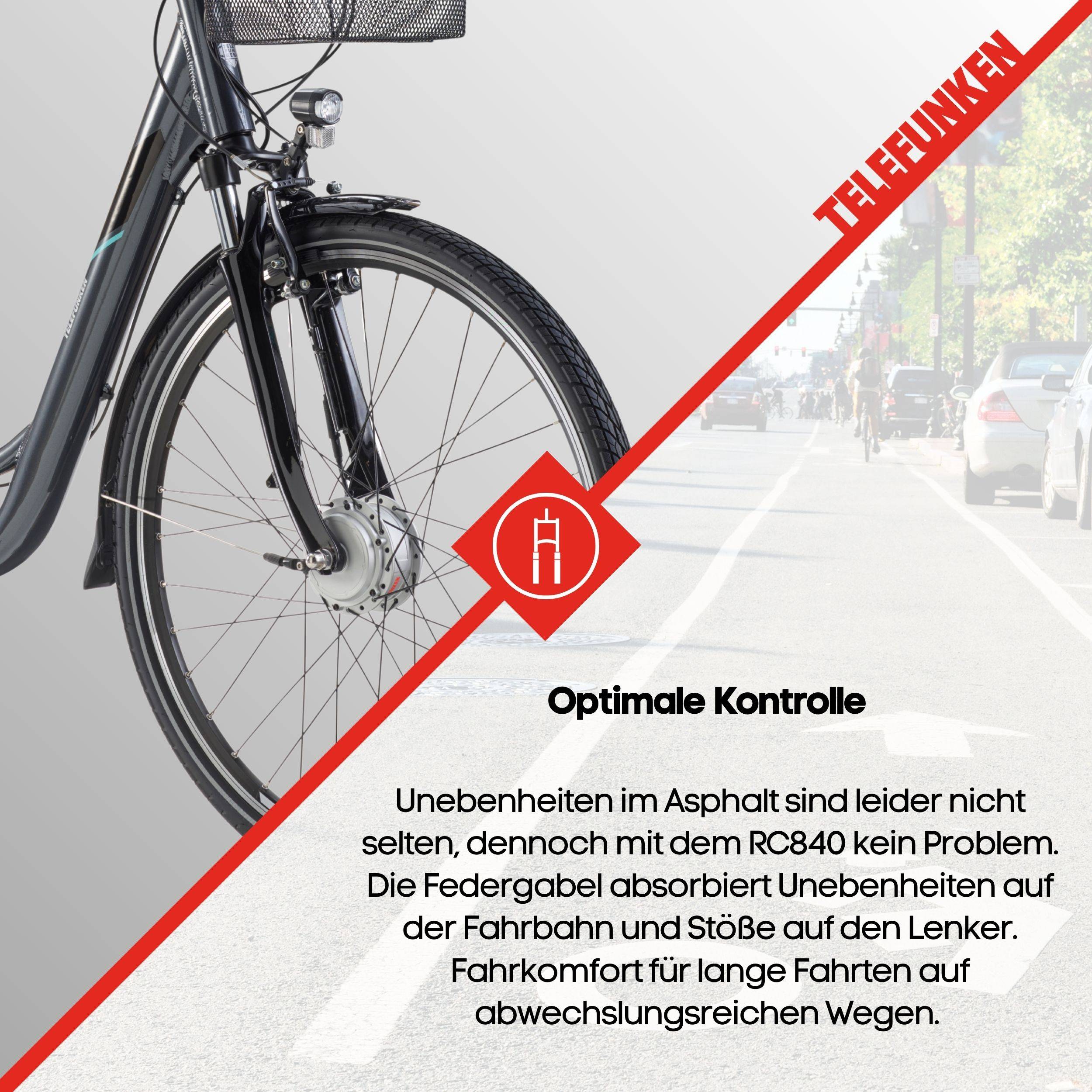 Telefunken E-Bike RC840 28 Zoll mit 7-Gang Shimano Nabenschaltung / Frontmotor 250W / Sitzrohrakku 531,3 Wh / anthrazit