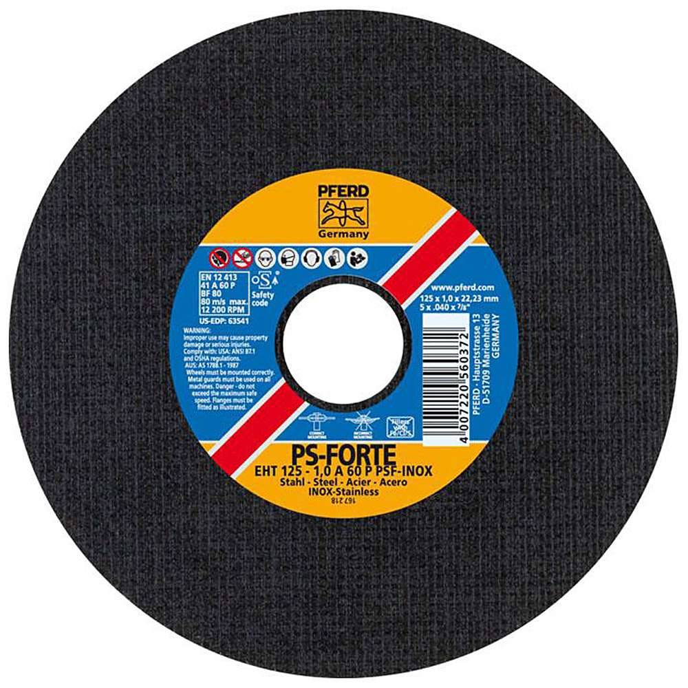 Trennscheibe - PFERD - für INOX - Härtegrad P - gerade Ausführung - Bezeichnung EHT 125-1,0 A 60 P PSF-INOX/22,23 - Maße (D x T/U x H) 125 x 1 x