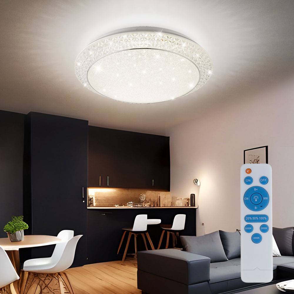 LED Deckenleuchte Kristalle Kristallleuchte Fernbedienung Deckenlampe dimmbar, CCT, Metall, 28W 3300Lm 3000-4000-6000K, DxH 41x10 cm