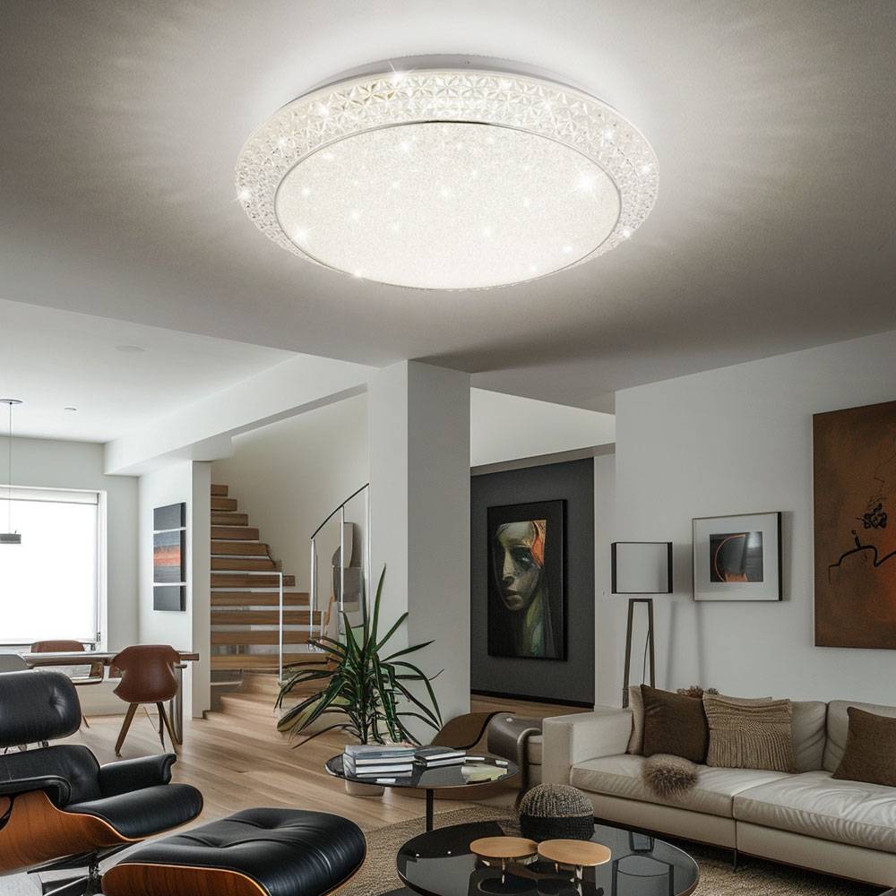 LED Deckenleuchte Kristalle Kristallleuchte Fernbedienung Deckenlampe dimmbar, CCT, Metall, 28W 3300Lm 3000-4000-6000K, DxH 41x10 cm