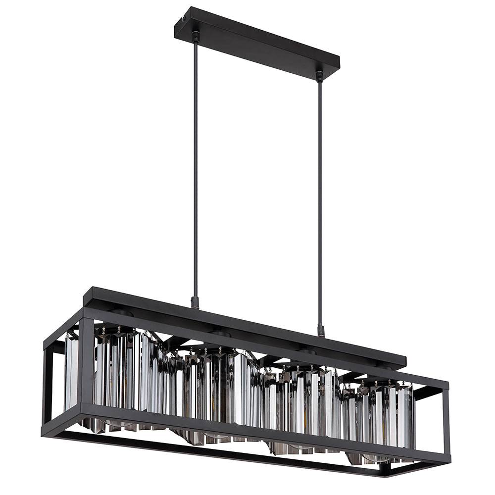 Pendelleuchte Hängelampe Kristall Wohnzimmer modern Hängeleuchte Esstisch schwarz 4 flammig, Metall Glas, 4x E27 Fassungen, LxH 68 x 120 cm