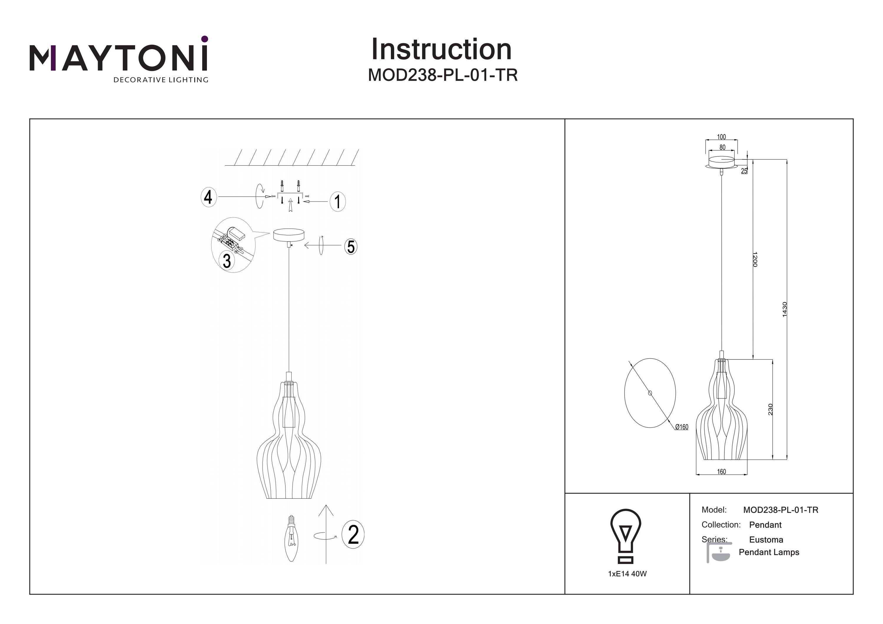 Maytoni Moderne Pendelleuchte Eustoma 1xE14 excl. in Nickel aus Metall Glas 40 W für Küche, Schlafzimmer, Wohnzimmer, Esszimmer, Lobby
