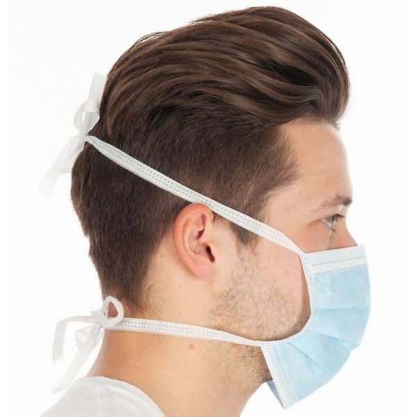 Mundschutz mit Bindebändern 3-lagig 17,5x9cm VE=50 Stück blau