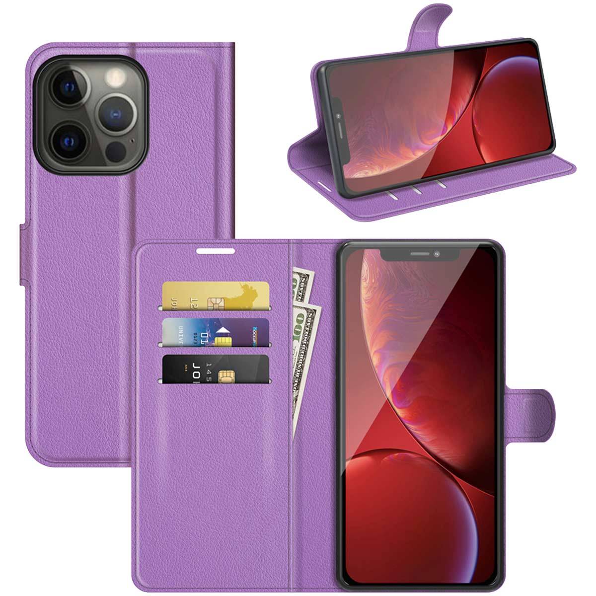 Für Apple iPhone 13 Pro Handy Tasche Wallet Premium Lila Schutz Hülle Case Cover Etuis Neu Zubehör