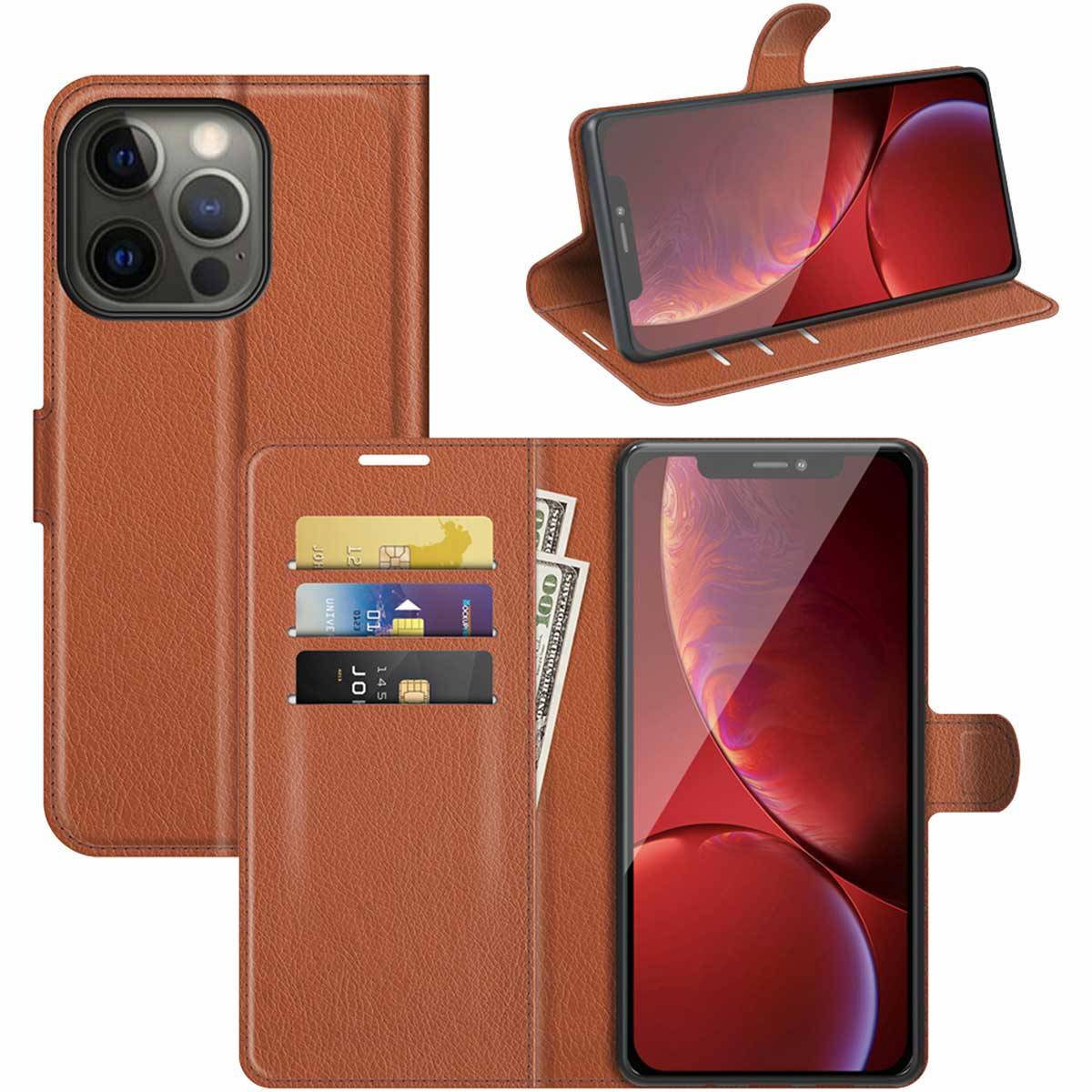 Für Apple iPhone 13 Pro Handy Tasche Wallet Premium Braun Schutz Hülle Case Cover Etuis Neu Zubehör