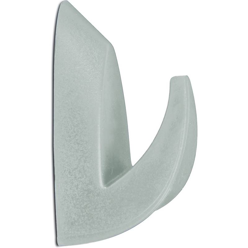 Ein grauer, gebogener, wandmontierter Haken, der zum Aufhängen von Gegenständen wie Handtüchern oder Taschen konzipiert ist. Sein schlankes, modernes Design fügt sich harmonisch in verschiedene Inneneinrichtungen ein.