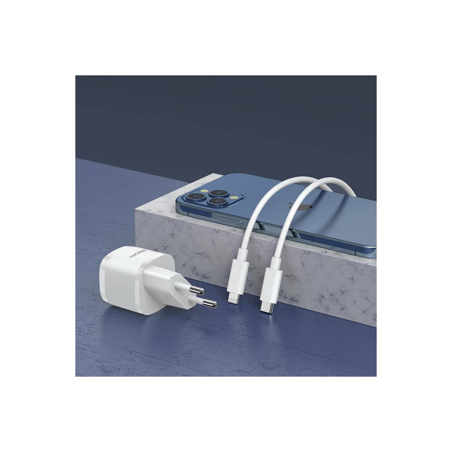 KAKU USB-C PD 20W 3A Ladegerät Ladeadapter Quick Charge 3.0 + Kabel TYP C zu IPHONE weiß