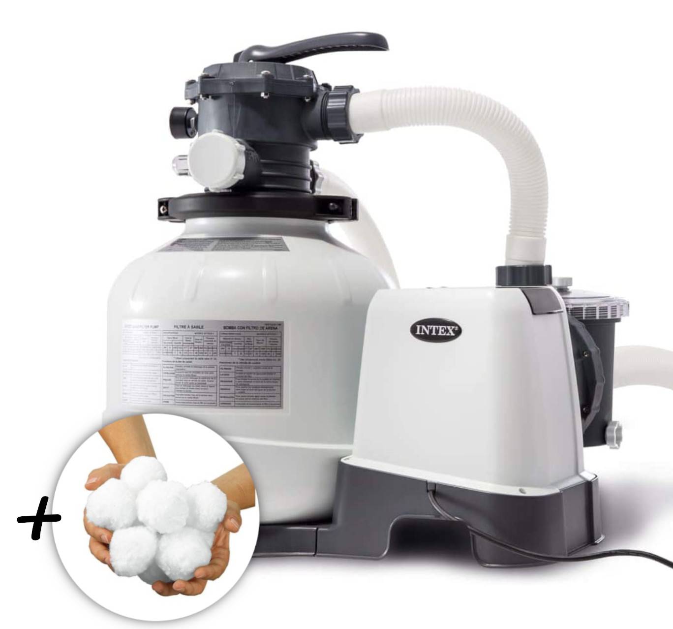 INTEX 26648GS - RCD Sandfilterpumpe (10,5m³l/hr, bis 36m³ Pool) + Filterkugeln (1150g)