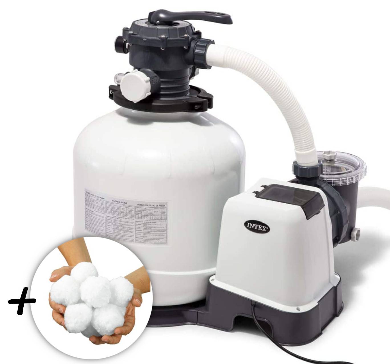 INTEX 26652GS - RCD Sandfilterpumpe (12m³l/hr, bis 42m³ Pool) + Filterkugeln (1600g)