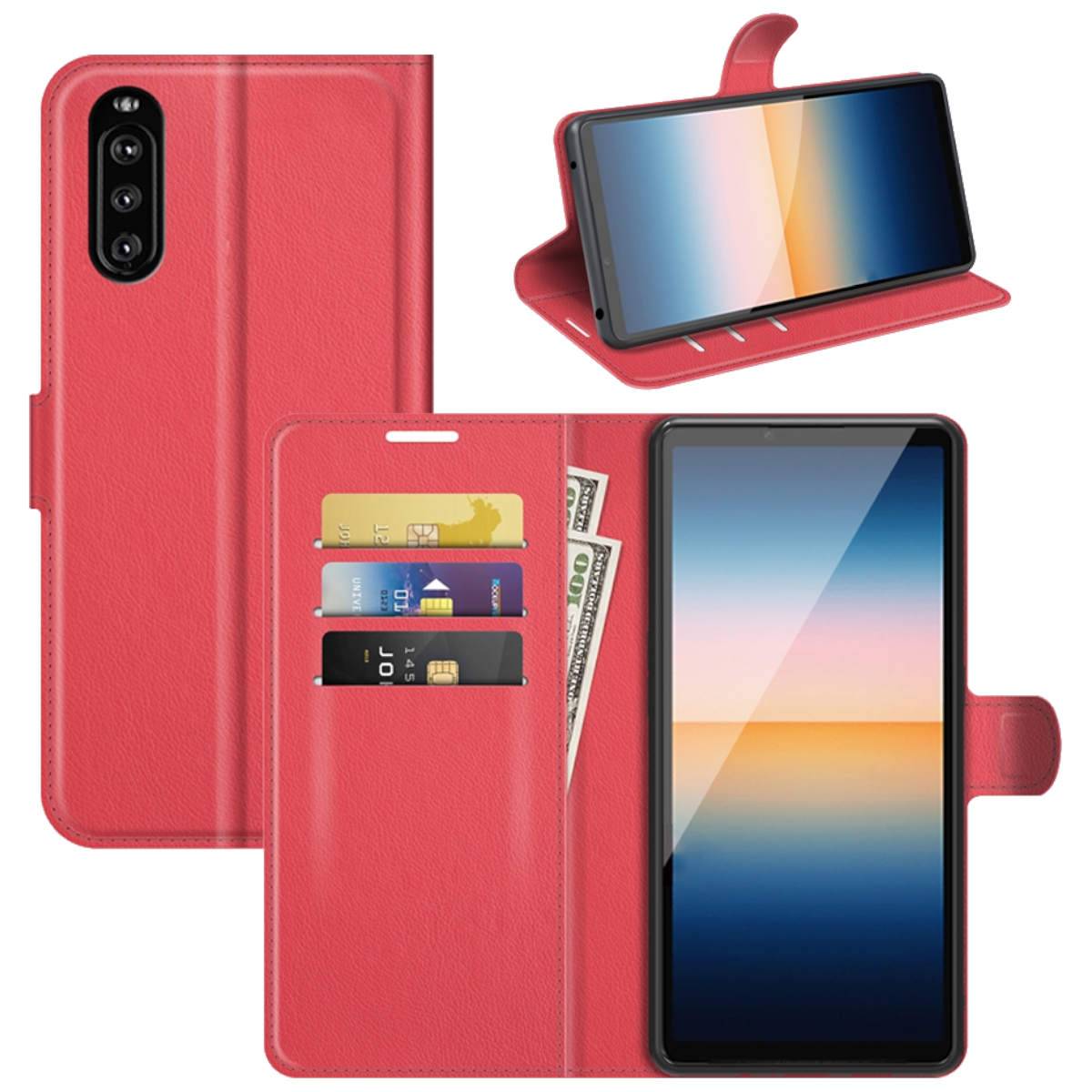 Für Sony Xperia 10 III 3. Generation Handy Tasche Wallet Premium Rot Schutz Hülle Case Cover Etuis Neu Zubehör
