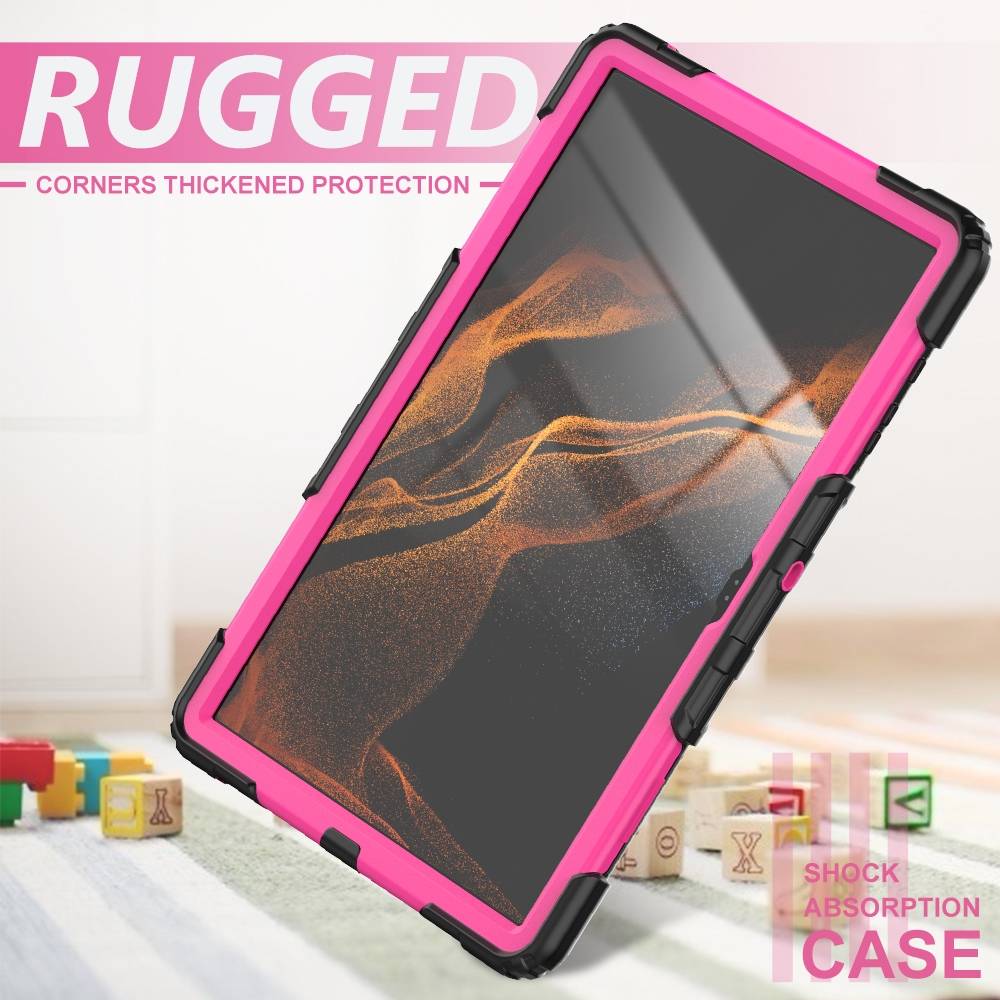 Für Samsung Galaxy Tab S8 Ultra aufstellbare Outdoor Hybrid Pink 360 Grad mit Trage Gurt Tablet Tasche Etuis Cover Case Schutz Robust Neu