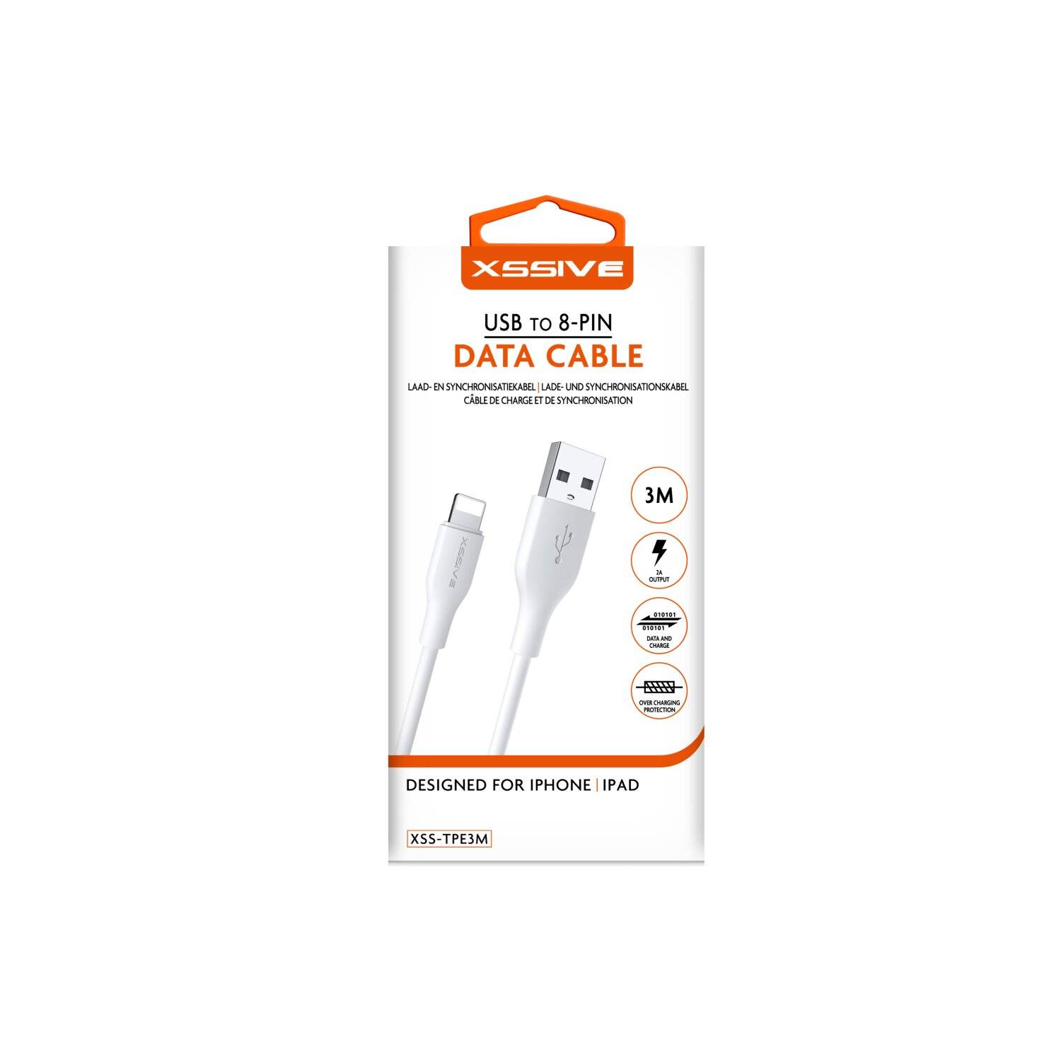 Xssive 2.4A 3 Meter iPhone Datenkabel 2.4A USB zu iPhone Schnell-Ladekabel Lade- und Synchronisationskabel weiß