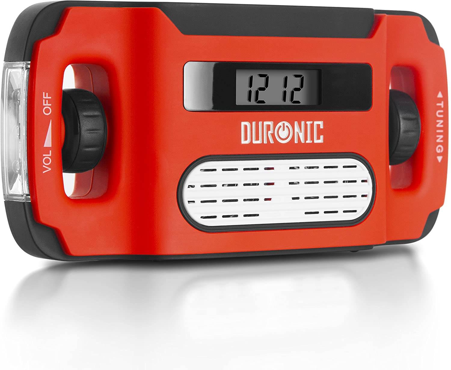 Duronic Apex Radio AM/FM - Mit Radiowecker und Taschenlampe - Aufladbar mit Solar, Kurbel und USB - 300mAh Akku