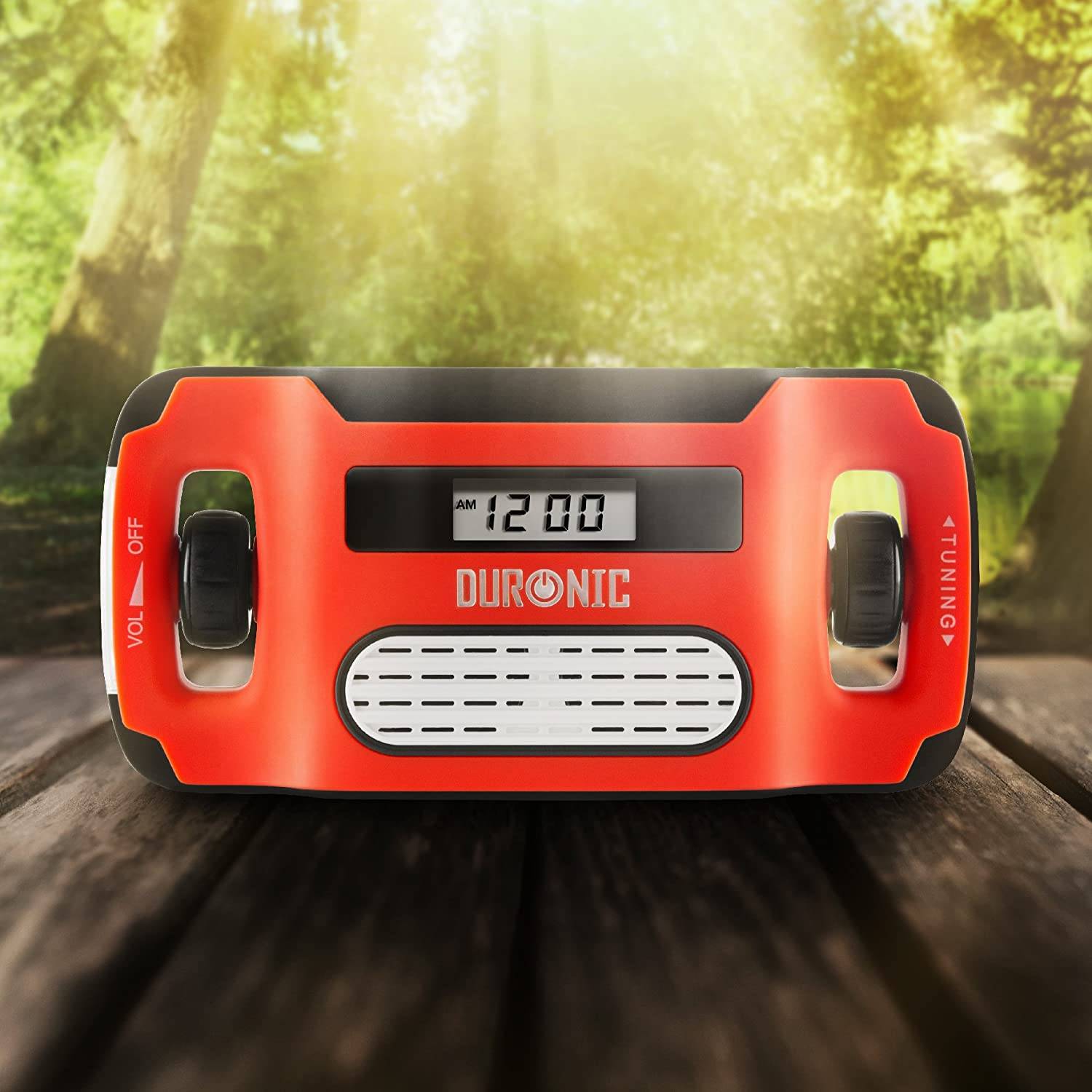 Duronic Apex Radio AM/FM - Mit Radiowecker und Taschenlampe - Aufladbar mit Solar, Kurbel und USB - 300mAh Akku