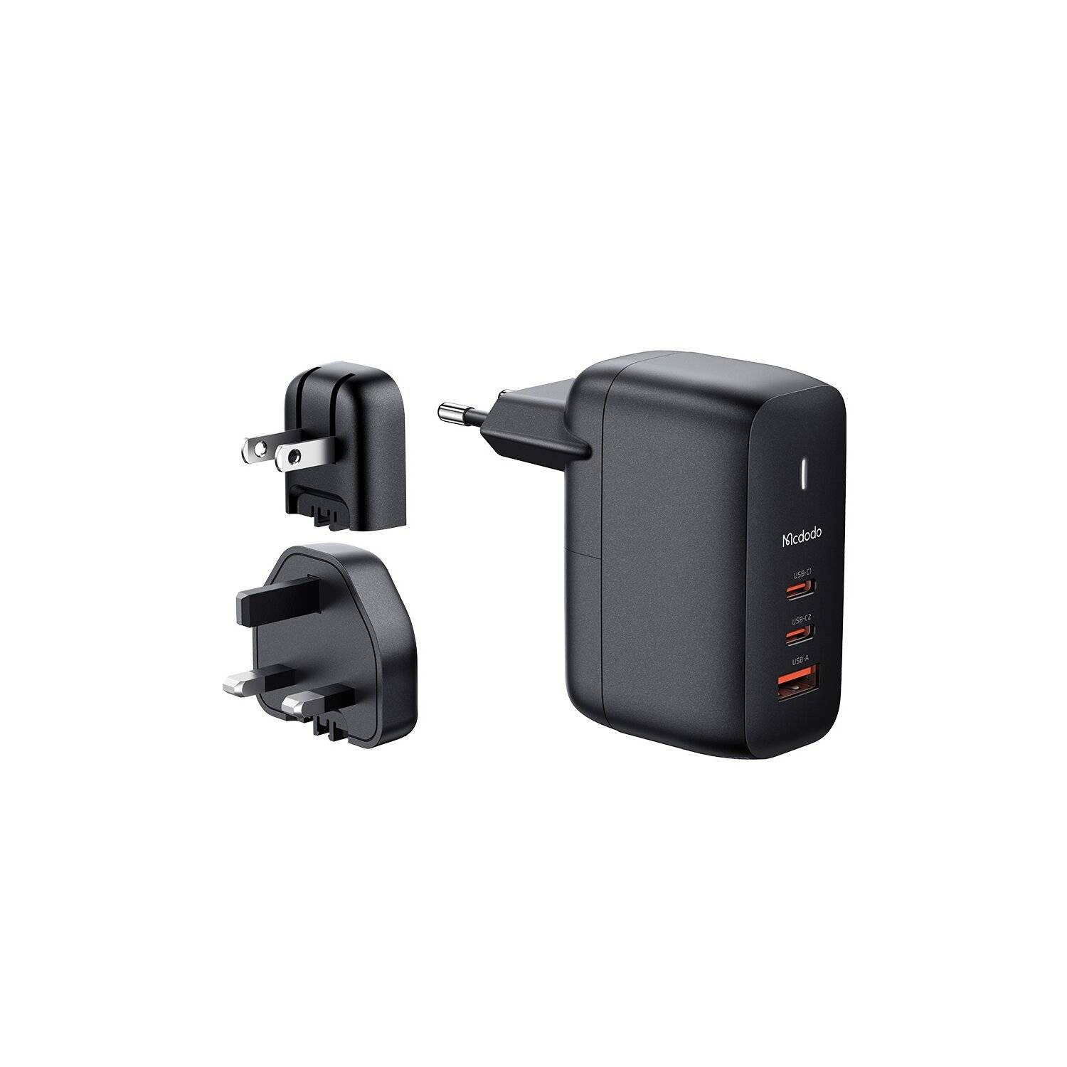 Mcdodo 65W 3-Port USB 2x Typ-C 1x USB Mini Fast Charger Schnell-Ladegerät schwarz