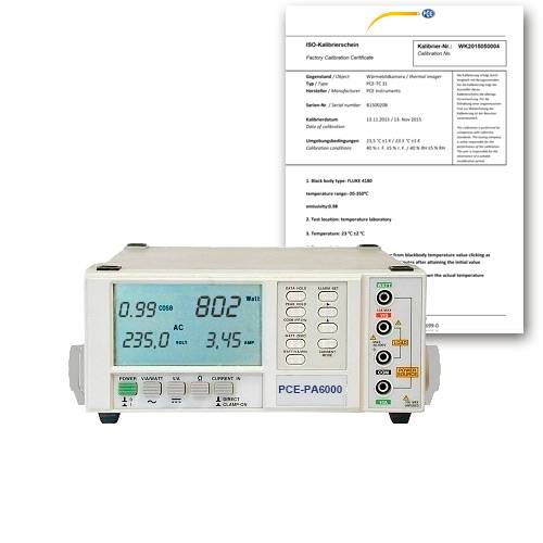 PCE Instruments PCE-PA6000-ICA Leistungsanalysator inkl. ISO-Zertifikat RS-232|Auswertesoftware|IEC-1010-1|CAT II 600 V