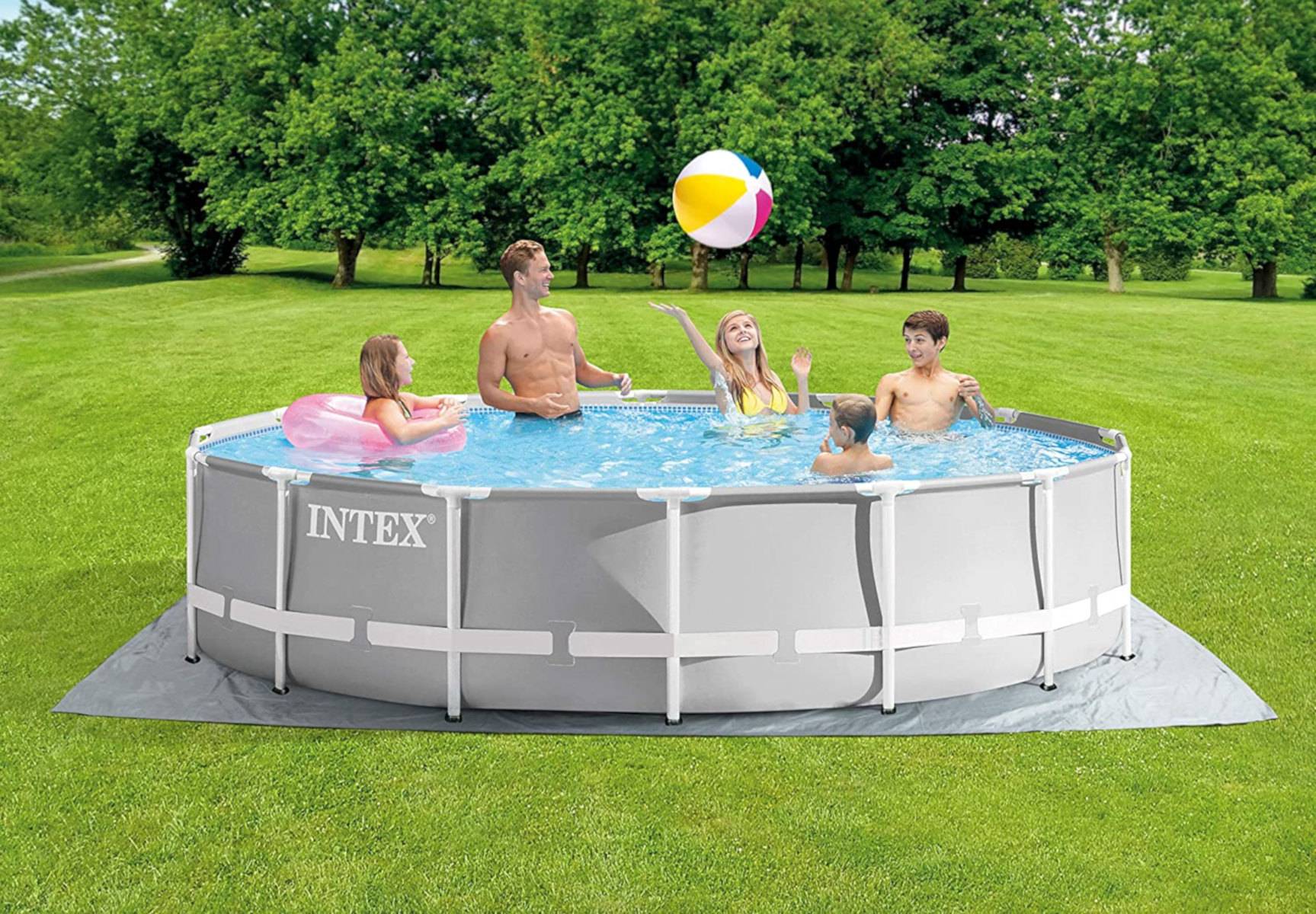 INTEX 26720GN - PrismFrame Pool (427x107cm) + aufblasbare Schwimmtiere