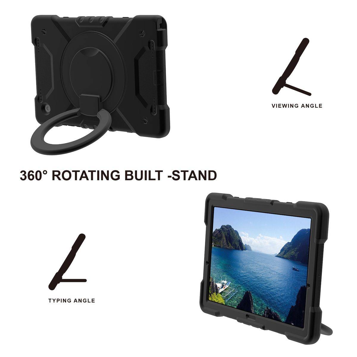 Für Samsung Galaxy Tab A8 2021 X205 X200 aufstellbare Outdoor Hybrid Schwarz 360 Grad mit Trage Gurt Tablet Tasche Etuis Cover Case Schutz Robust Neu