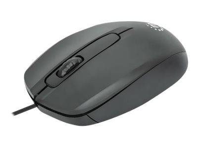 Manhattan Comfort II USB Wired Mouse, Black, 1000dpi, USB-A, Optical, Ambidextrous, Portable/Compact, Three Button with Scroll Wheel, Three Year