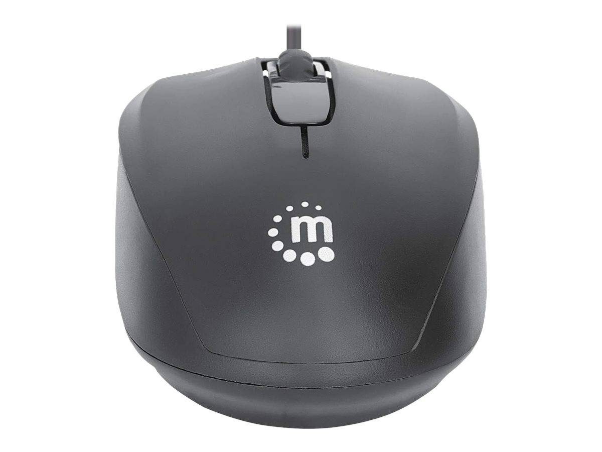 Manhattan Comfort II USB Wired Mouse, Black, 1000dpi, USB-A, Optical, Ambidextrous, Portable/Compact, Three Button with