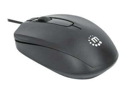 Manhattan Comfort II USB Wired Mouse, Black, 1000dpi, USB-A, Optical, Ambidextrous, Portable/Compact, Three Button with Scroll Wheel, Three Year