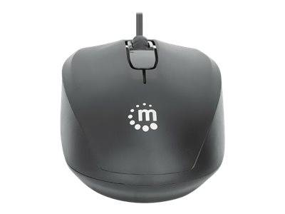 Manhattan Comfort II USB Wired Mouse, Black, 1000dpi, USB-A, Optical, Ambidextrous, Portable/Compact, Three Button with Scroll Wheel, Three Year